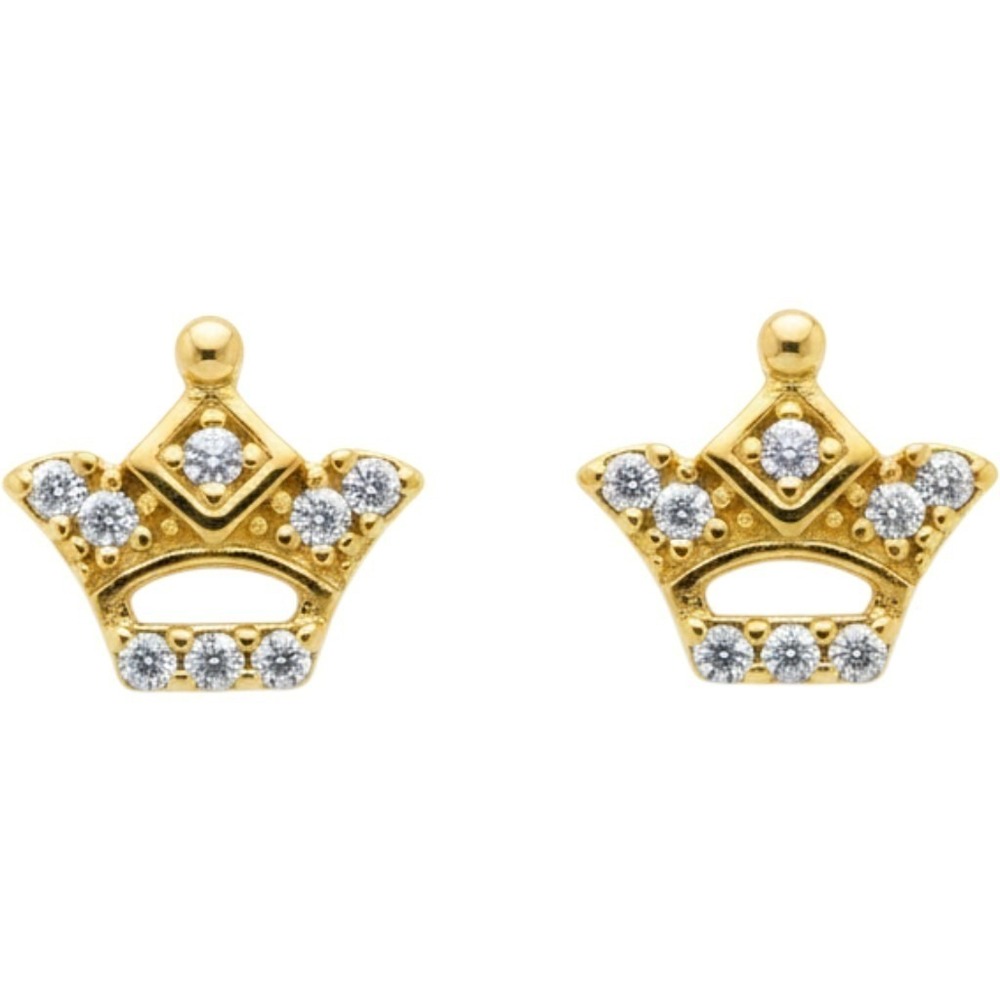925 Gold Plated CZ Crown Stud Earrings Tiny Women's/Girls Pre-owned Plastic Back